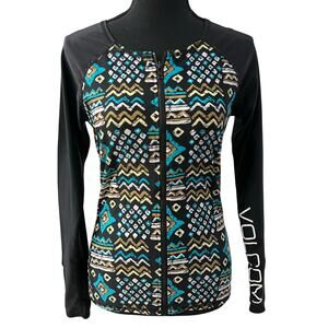 Volcom Tribal Instincts Long Sleeve Rash Guard Women M Swim Surf Surfer Full Zip